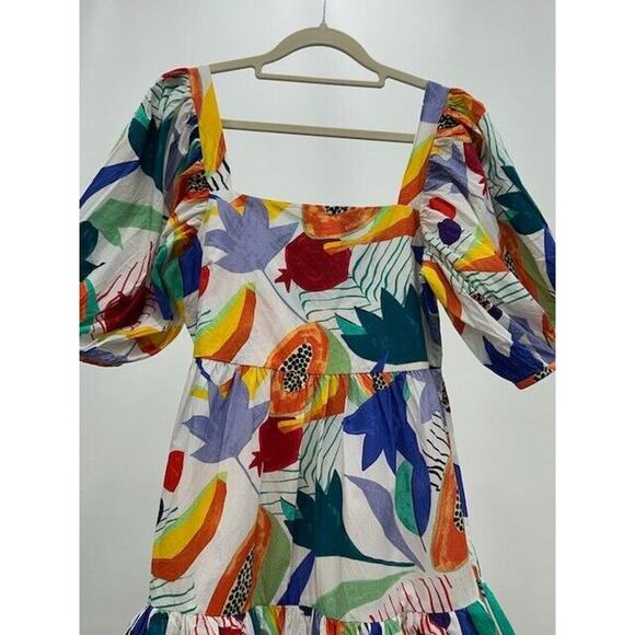 Oliphant Mini Dress Bubble Skirt Puff Sleeves Smocked Papaya Yellow Size XS NWT - Picture 6 of 15